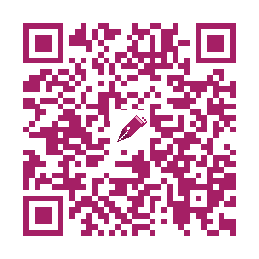 Dark pink QR code with a pen in the center, opening My Purpose